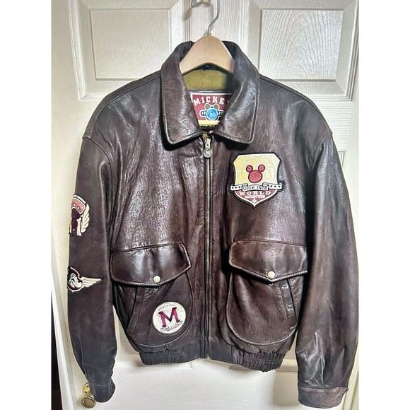 VTG 90s DISNEYLAND RESORT EMBROIDERED MICKEY MOUSE LEATHER JACKET SIZE M‎ - Picture 1 of 5